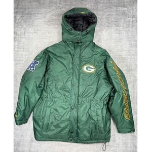 Green Bay Packers Jacket Mens 2XL Green Vintage Puffer Detachable Hood NFL Parka